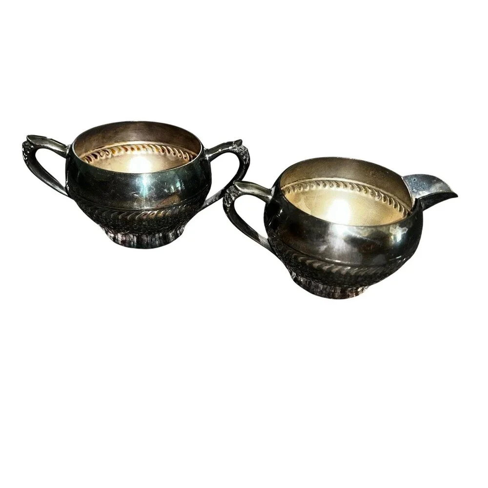 Vintage Silver Plated Tea Set Teapot Creamer Sugar Bowl 3 Piece Cottage Style